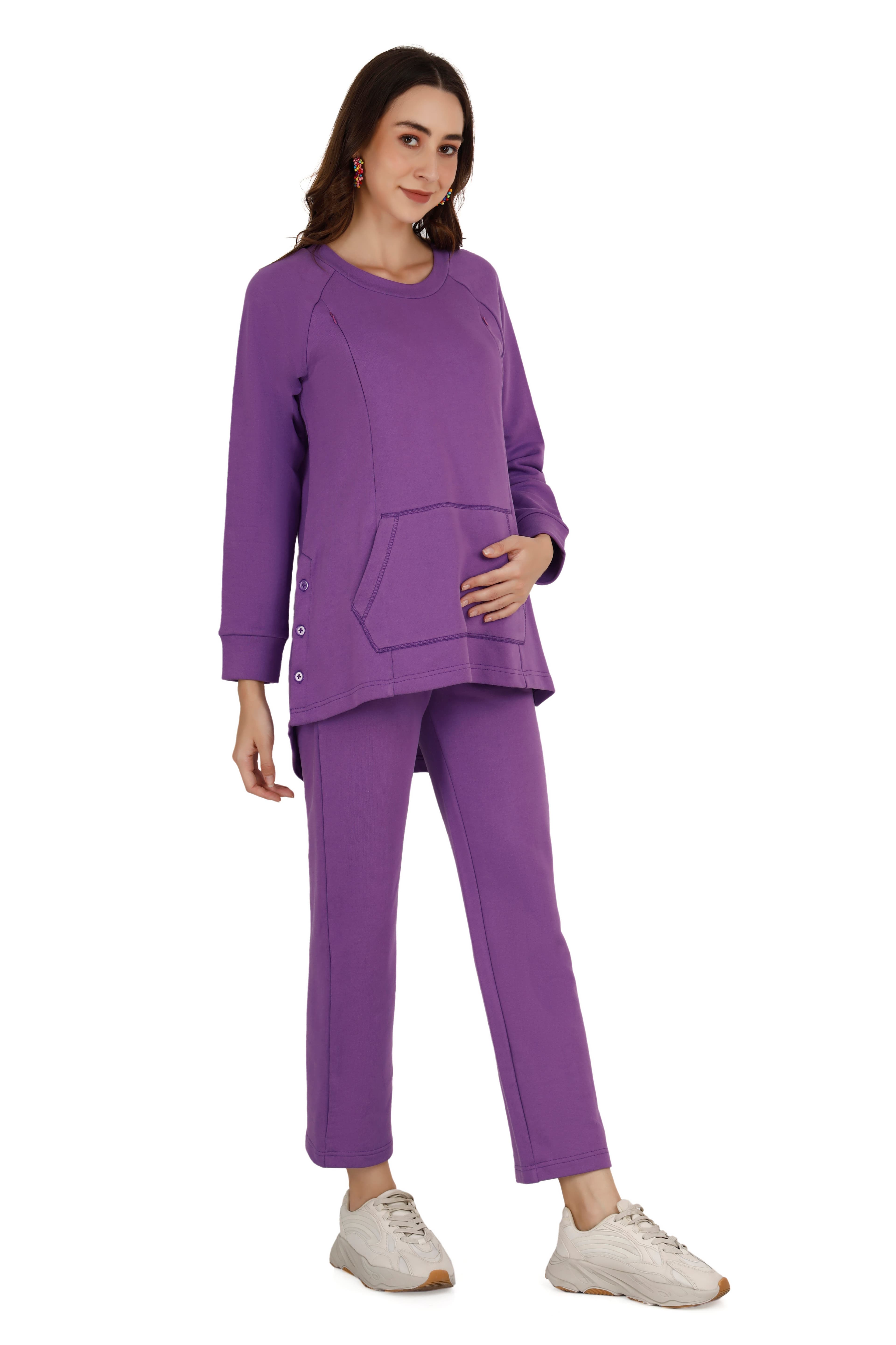 Women's Purple Coord-Set with Side Buttons